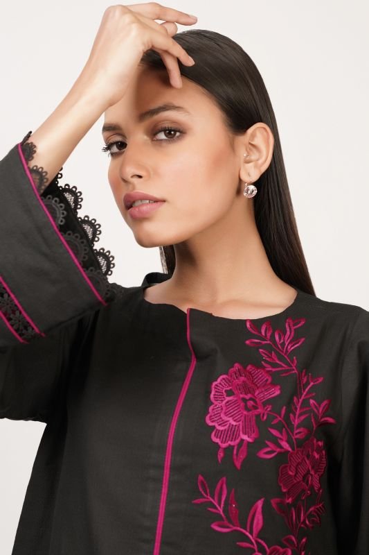 Dyed Embroidered Dobby Kurti