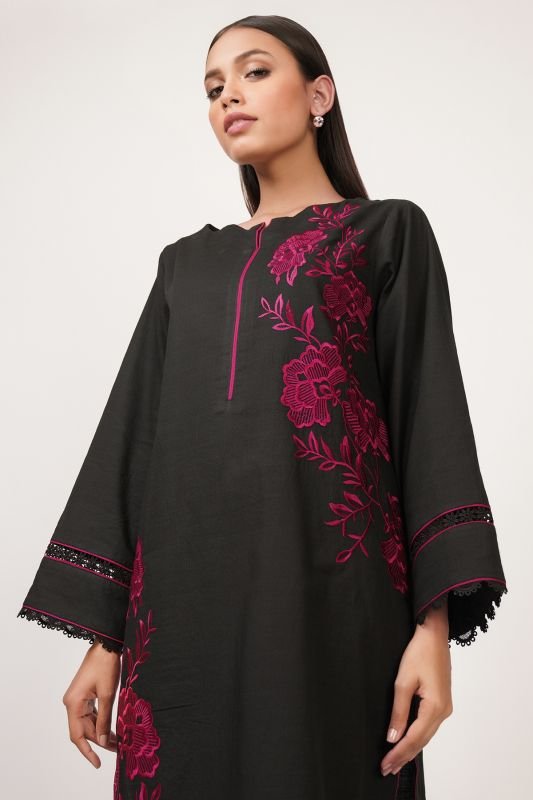Dyed Embroidered Dobby Kurti