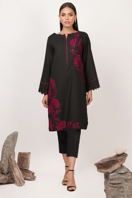 Dyed Embroidered Dobby Kurti