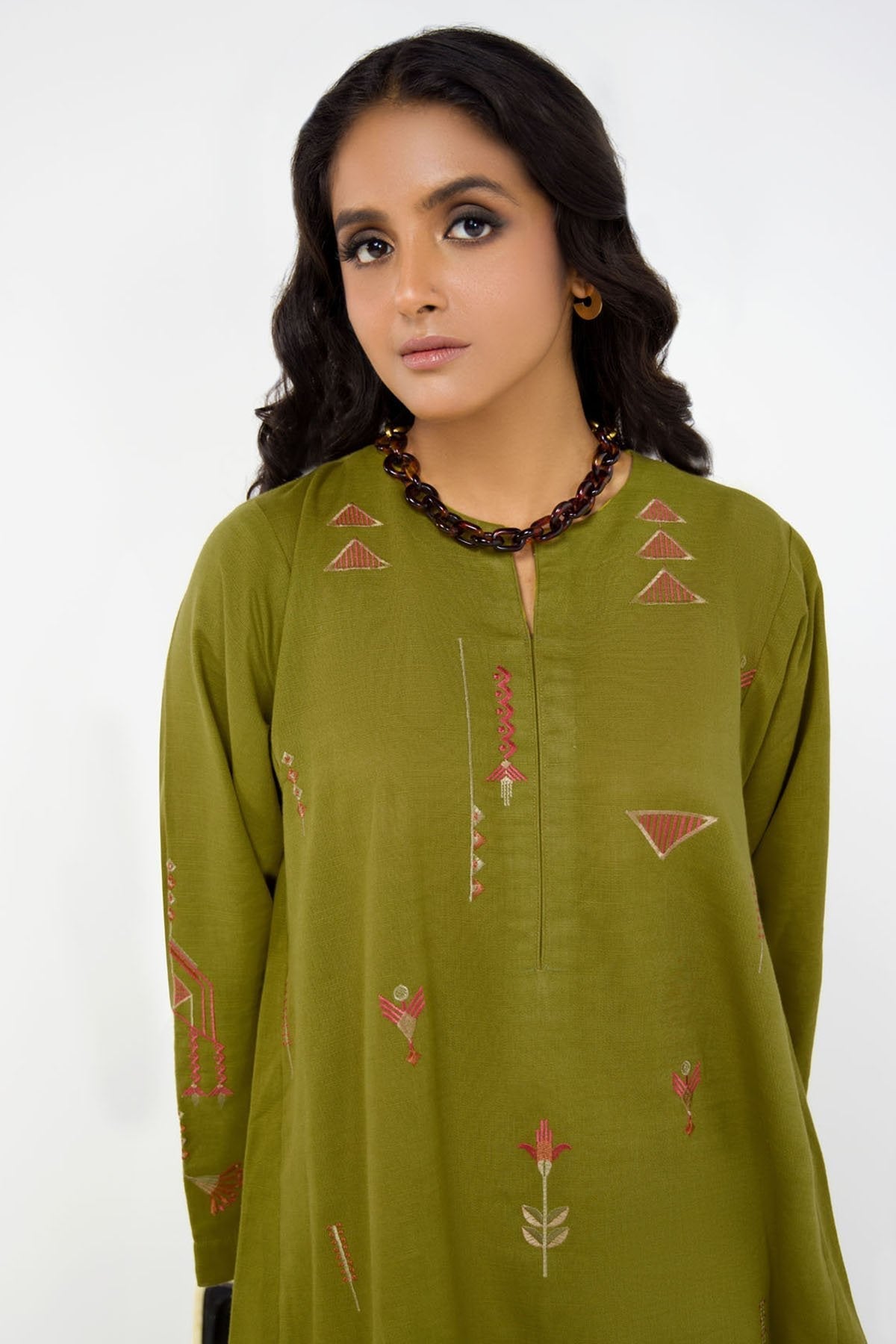Dyed Embroidered Khaddar Kurti