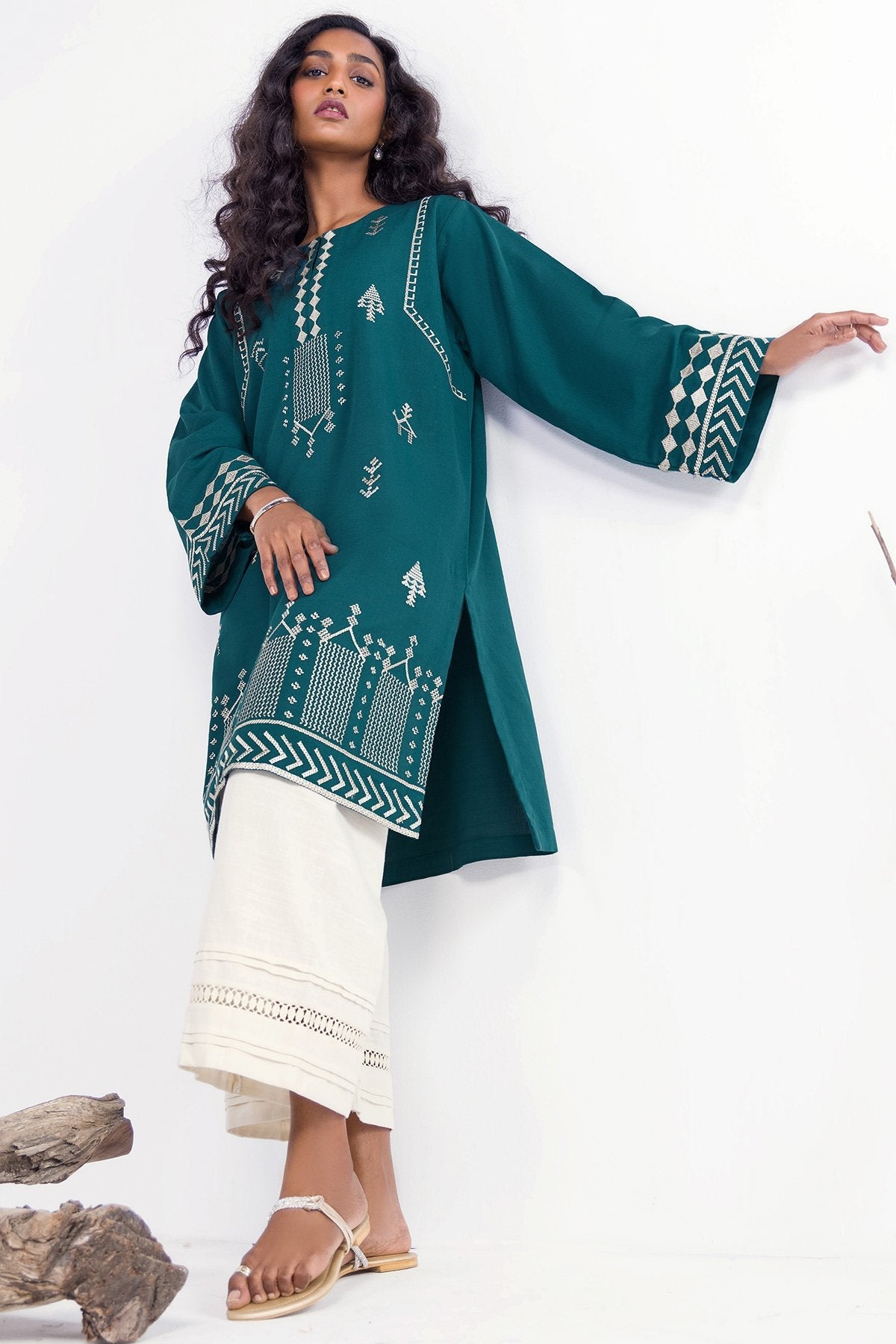 Dyed Embroidered Khaddar Kurti