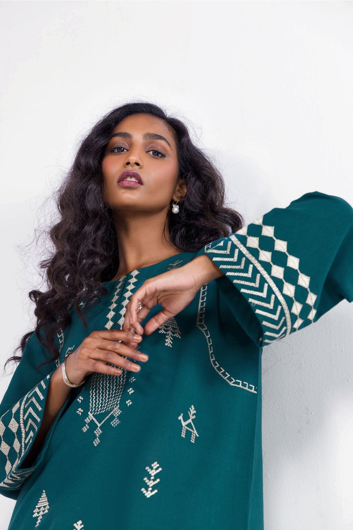 Dyed Embroidered Khaddar Kurti