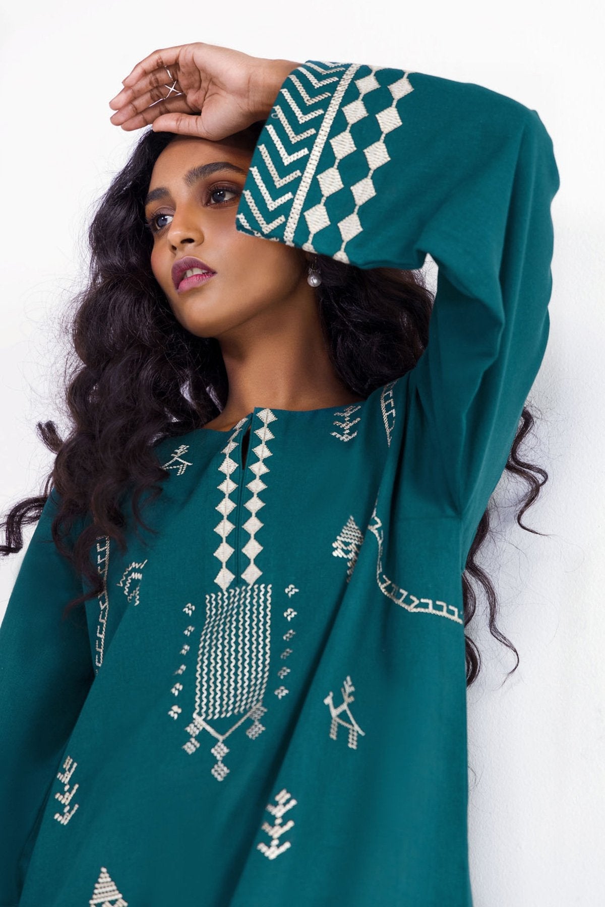 Dyed Embroidered Khaddar Kurti