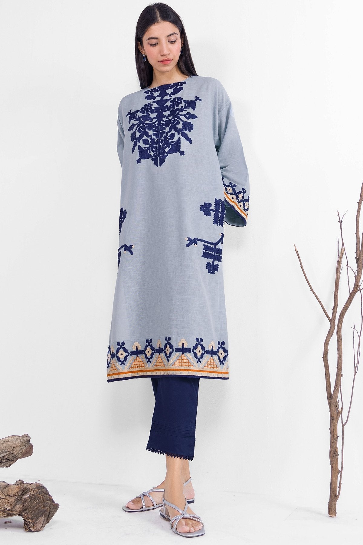 Dyed Embroidered Khaddar Kurti