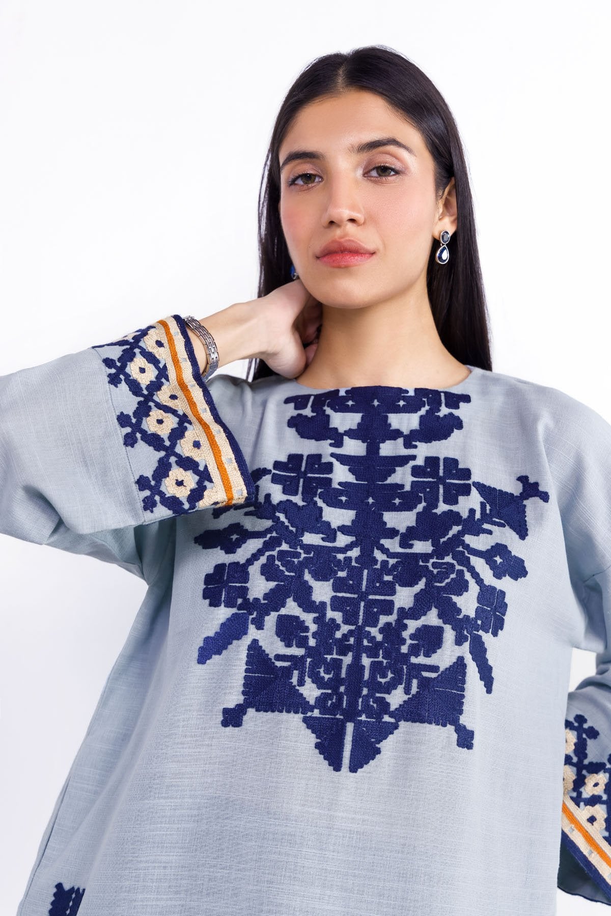 Dyed Embroidered Khaddar Kurti