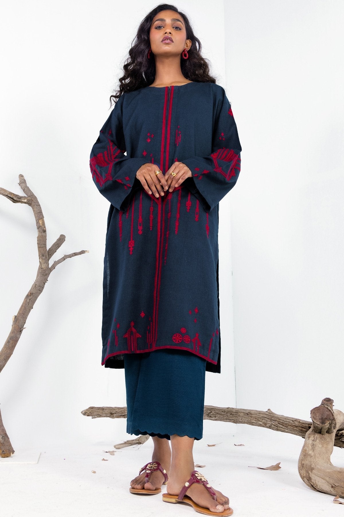 Dyed Embroidered Khaddar Kurti