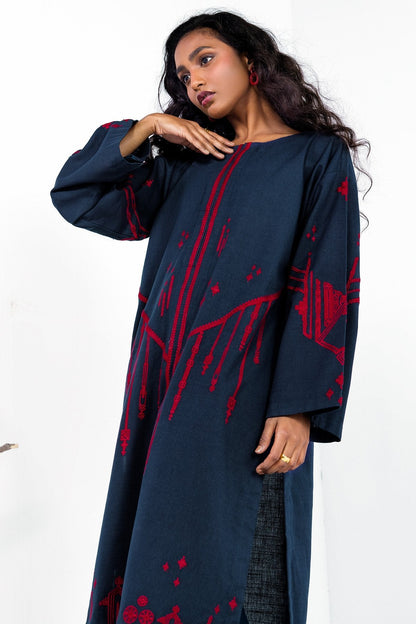 Dyed Embroidered Khaddar Kurti