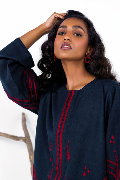 Dyed Embroidered Khaddar Kurti