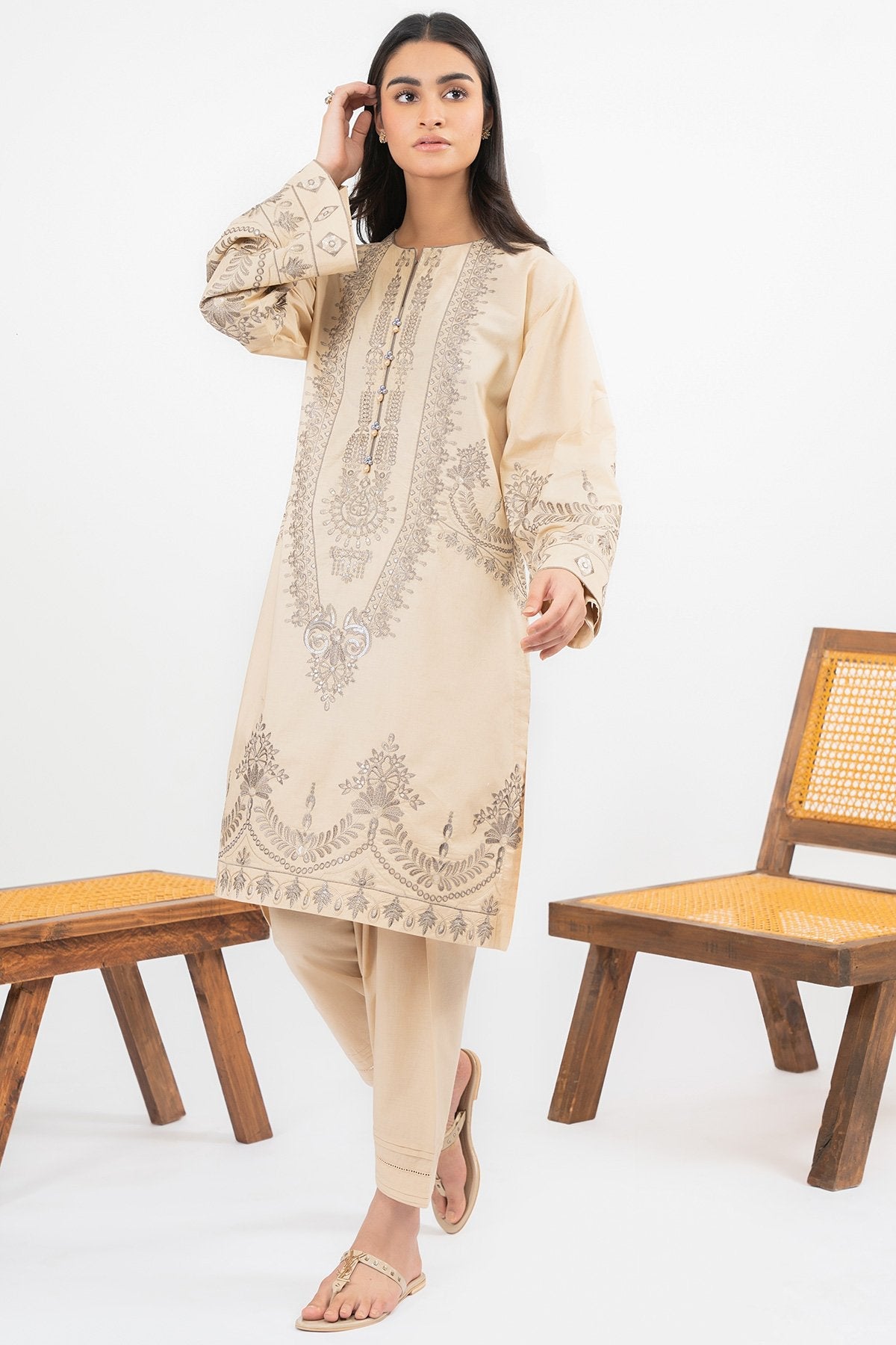 Dyed Embroidered Cambric Kurti