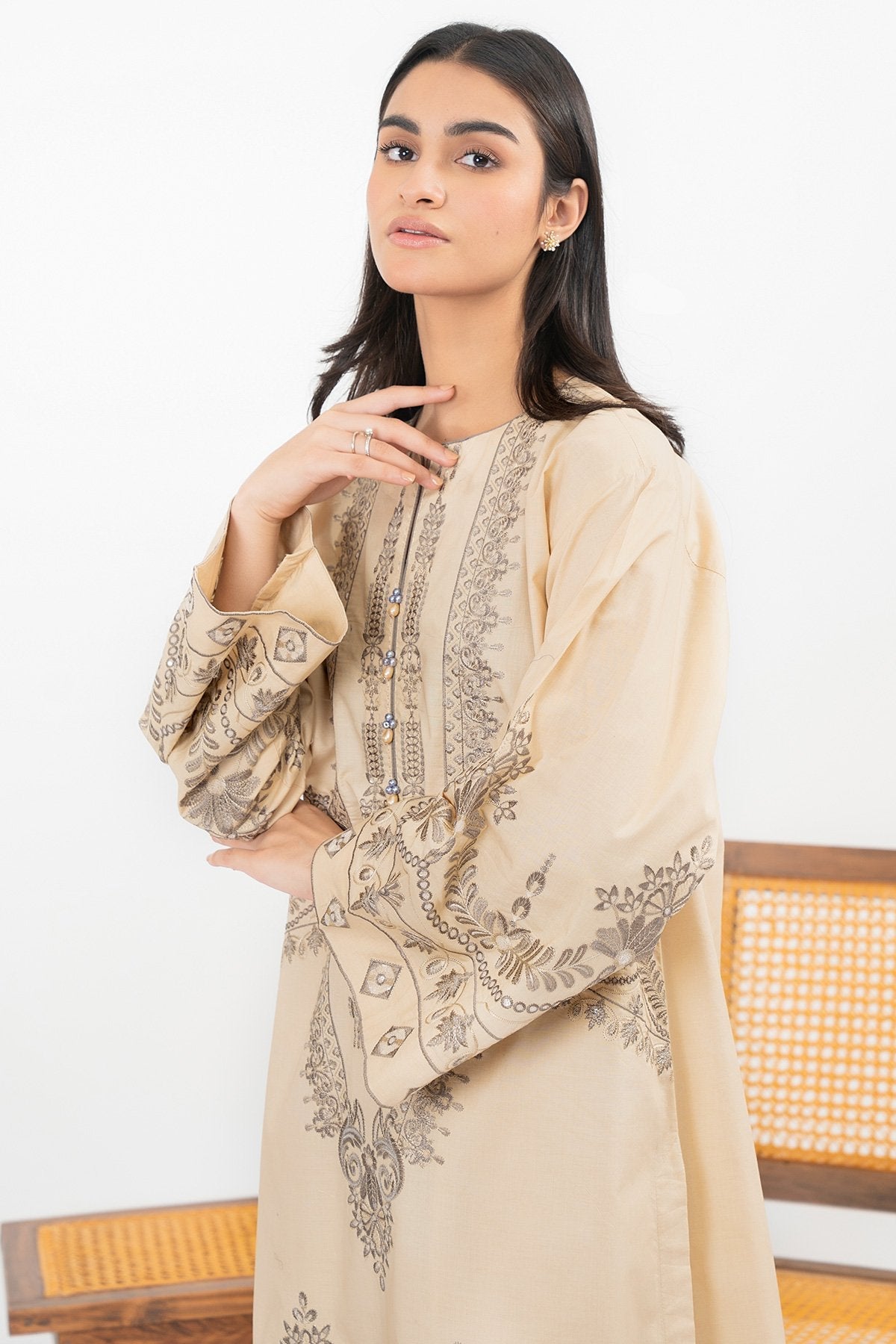 Dyed Embroidered Cambric Kurti