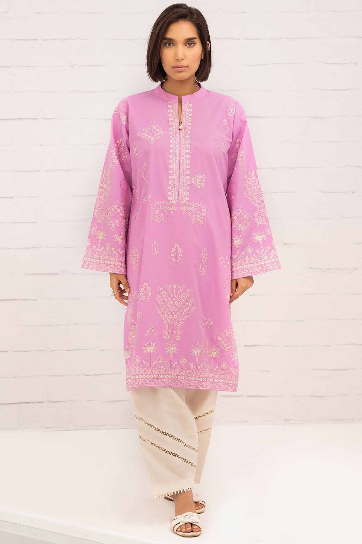 Dyed Embroidered Cambric Kurti