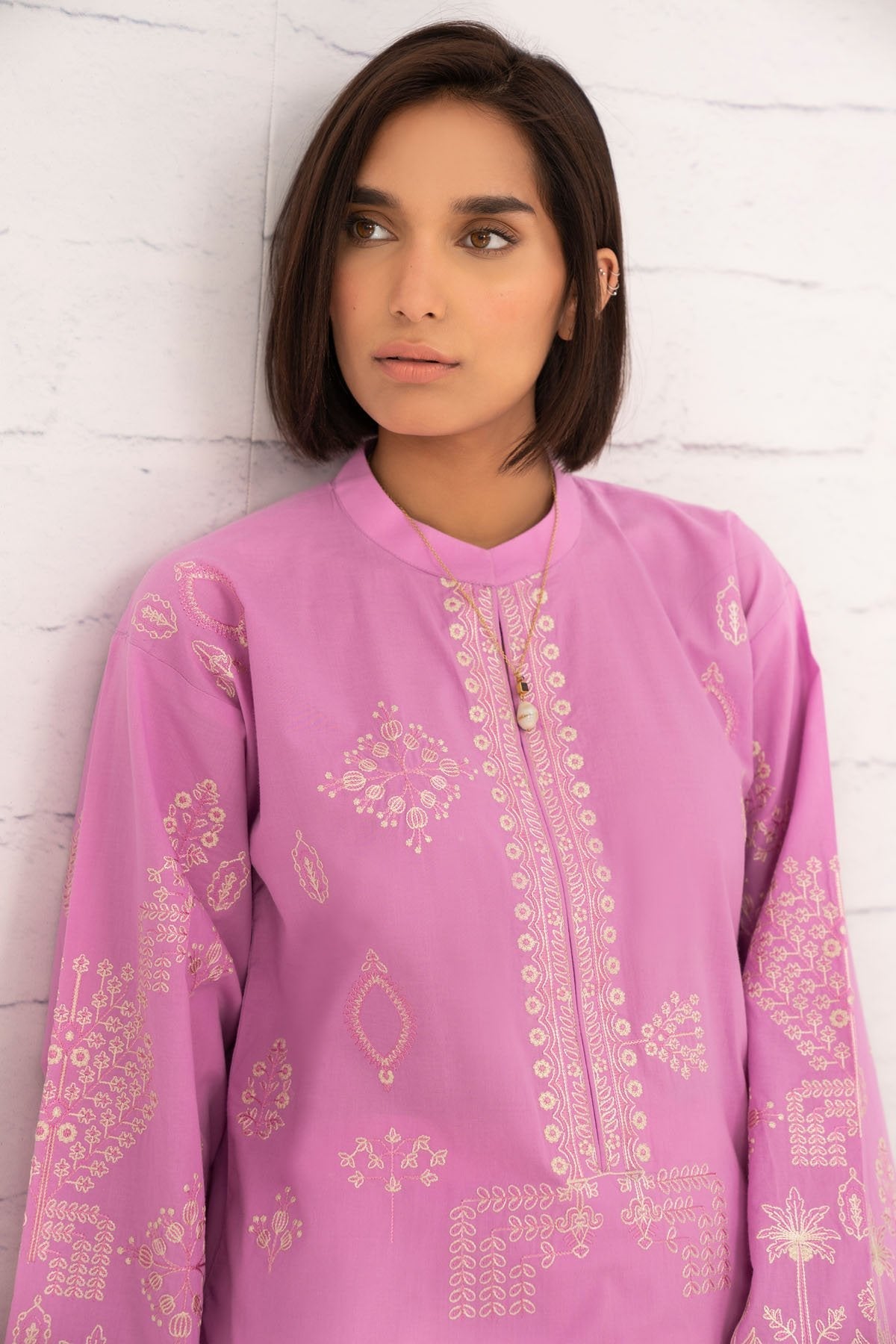 Dyed Embroidered Cambric Kurti