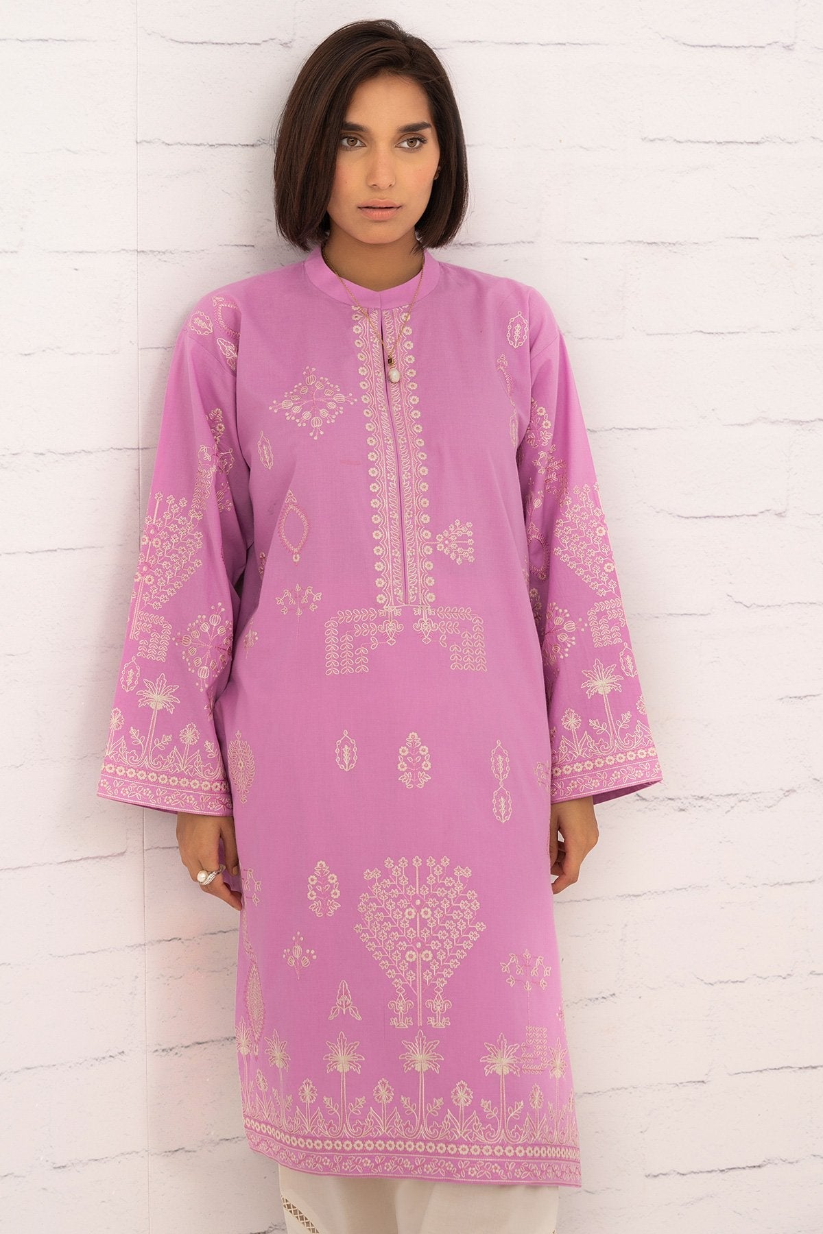 Dyed Embroidered Cambric Kurti