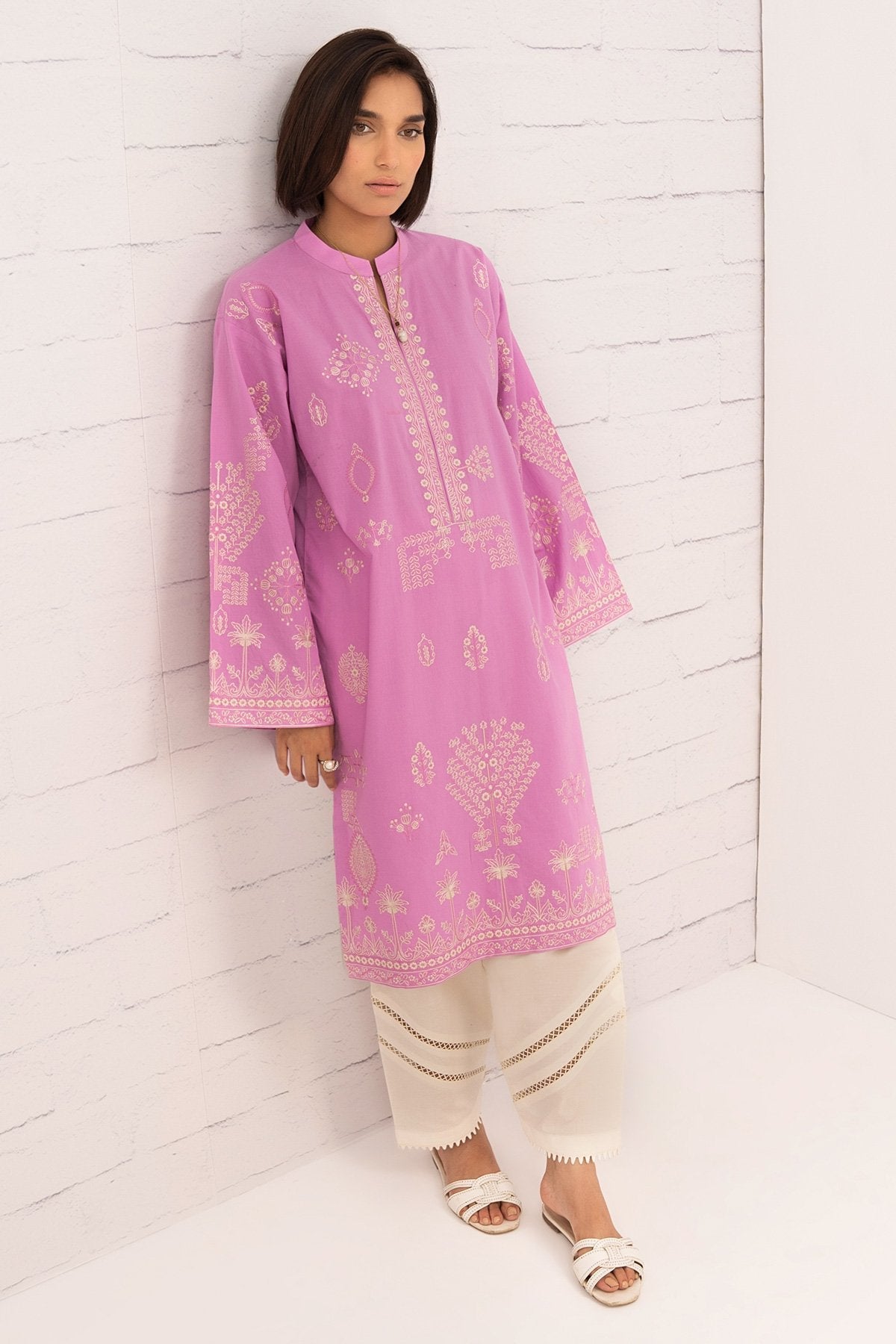 Dyed Embroidered Cambric Kurti