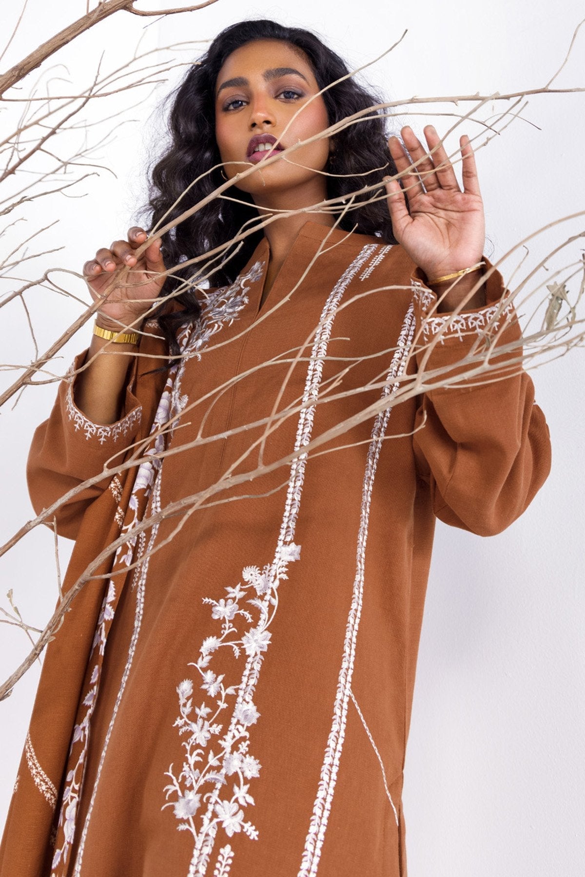 3 Pc Embroidered Khaddar Outfit