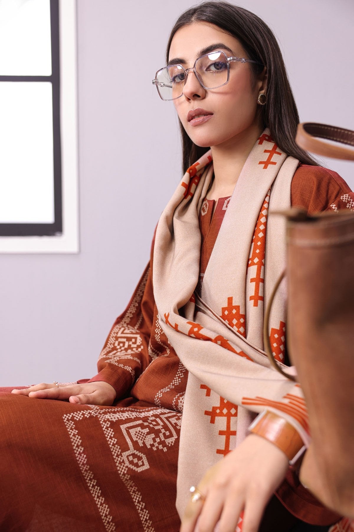 3 Pc Embroidered Khaddar Outfit