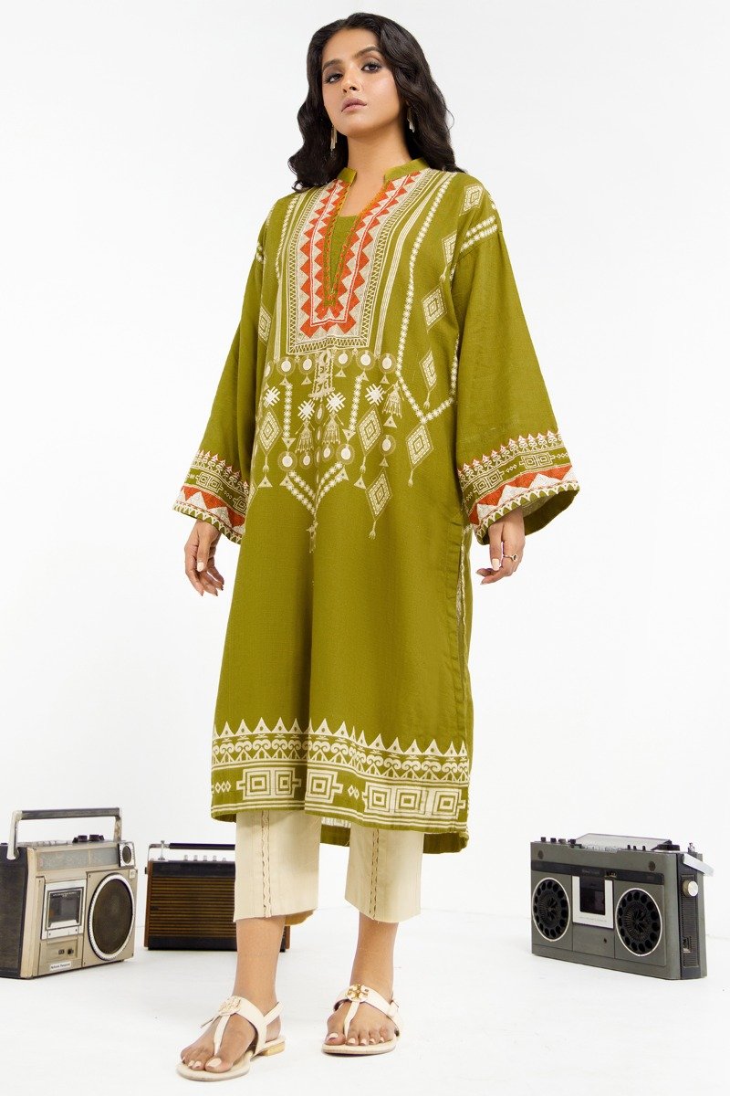 Printed Embroidered Khaddar Kurti