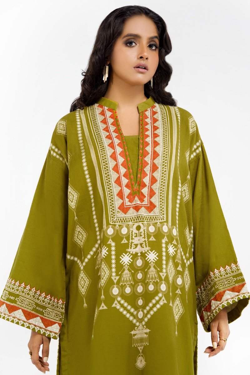 Printed Embroidered Khaddar Kurti