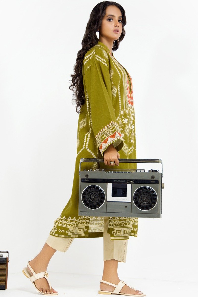 Printed Embroidered Khaddar Kurti