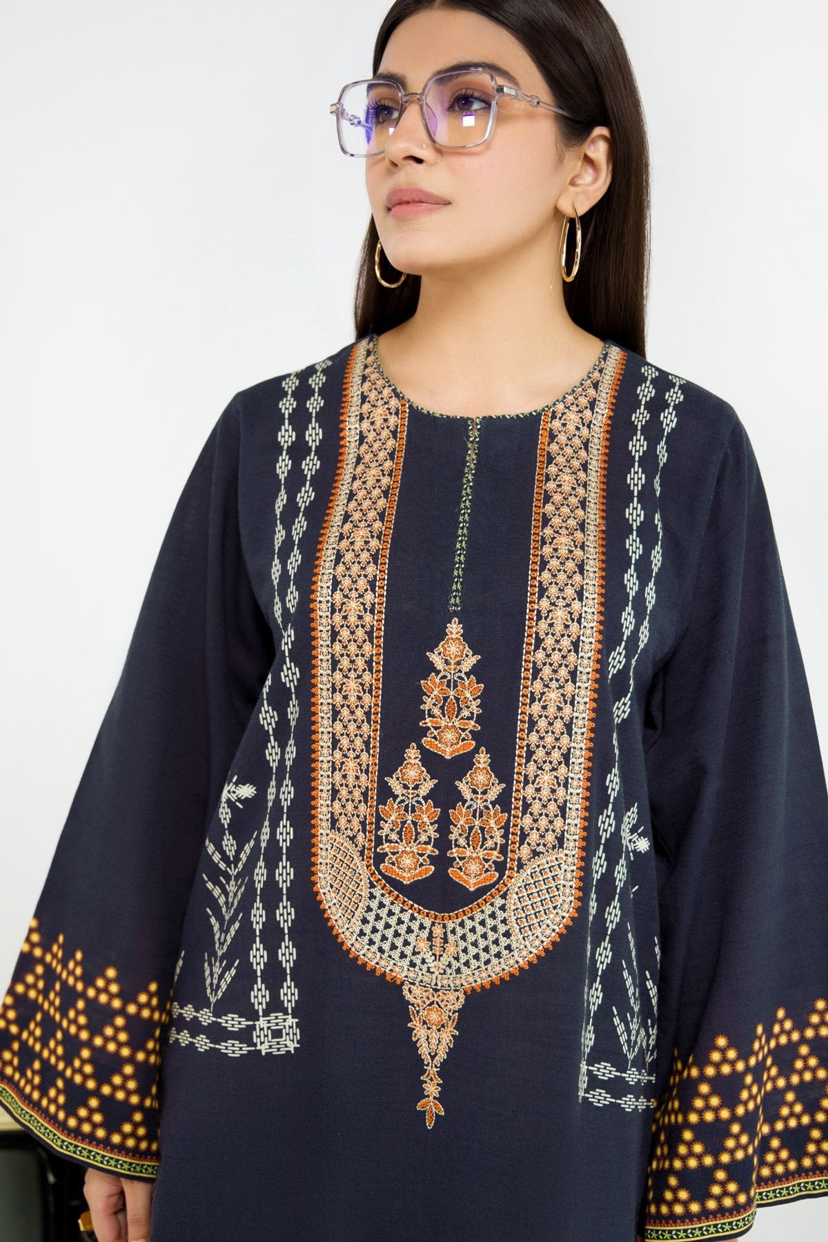 Printed Embroidered Khaddar Kurti