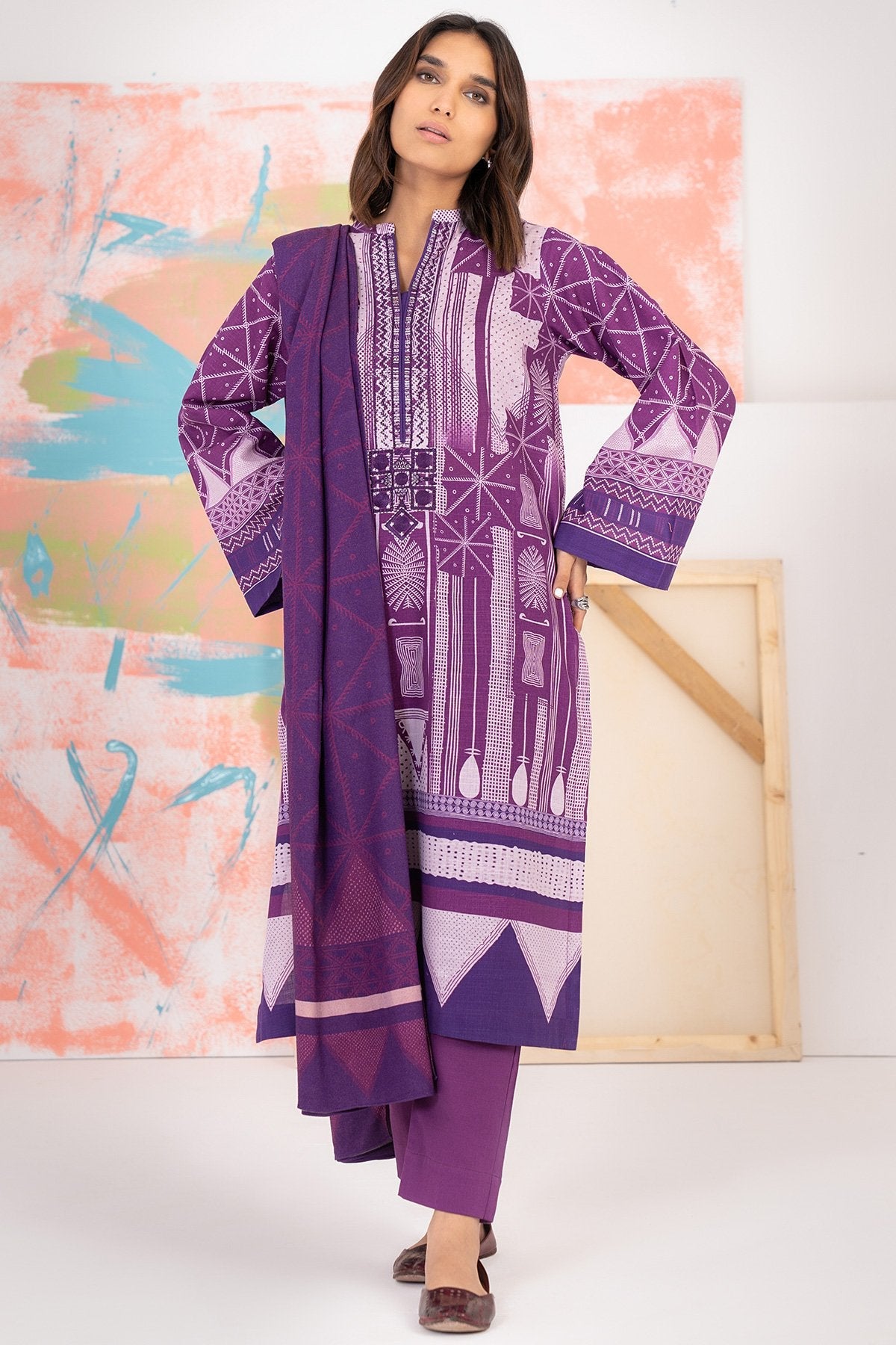 3 Pc Embroidered Khaddar Outfit