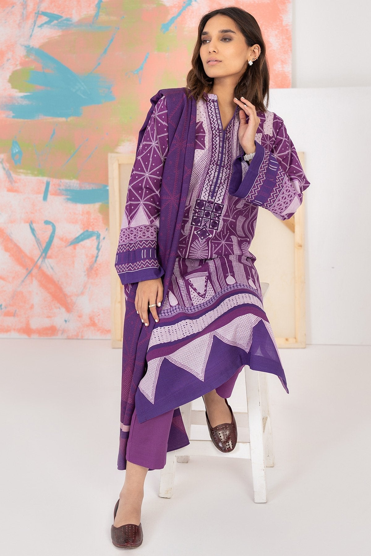 3 Pc Embroidered Khaddar Outfit