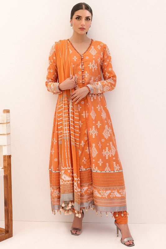 3 Pc Printed Yarn Dyed Suit With Chiffon Dupatta