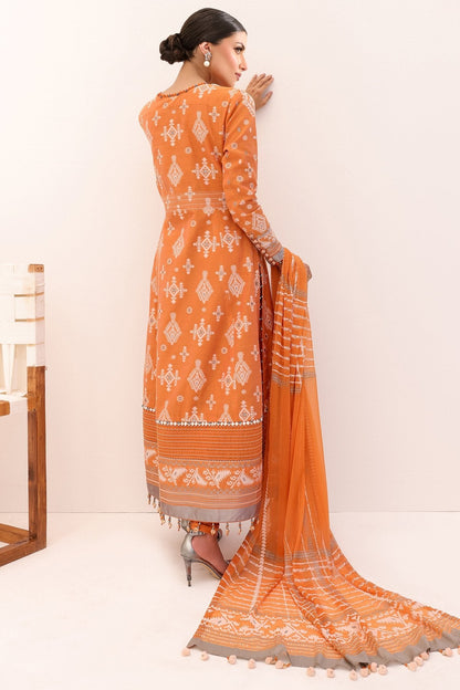3 Pc Printed Yarn Dyed Suit With Chiffon Dupatta
