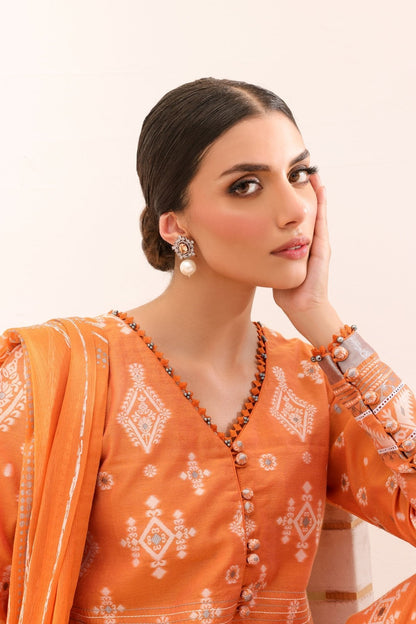 3 Pc Printed Yarn Dyed Suit With Chiffon Dupatta