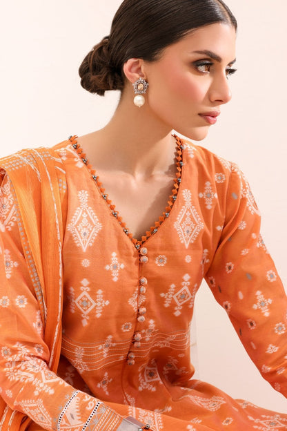 3 Pc Printed Yarn Dyed Suit With Chiffon Dupatta