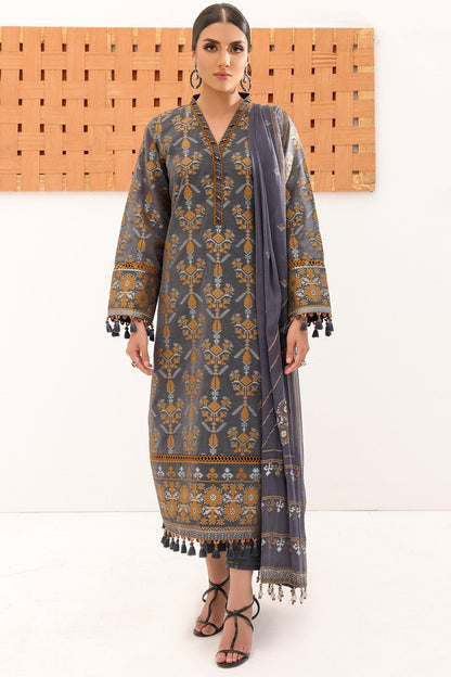 3 Pc Printed Yarn Dyed Suit With Chiffon Dupatta