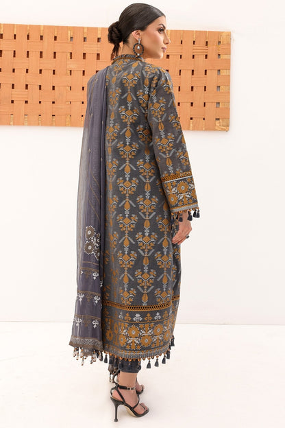3 Pc Printed Yarn Dyed Suit With Chiffon Dupatta