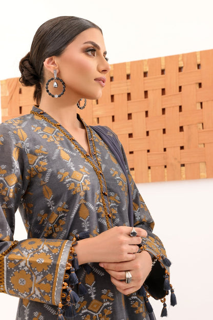 3 Pc Printed Yarn Dyed Suit With Chiffon Dupatta