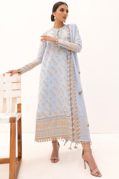3 Pc Printed Yarn Dyed Suit With Chiffon Dupatta