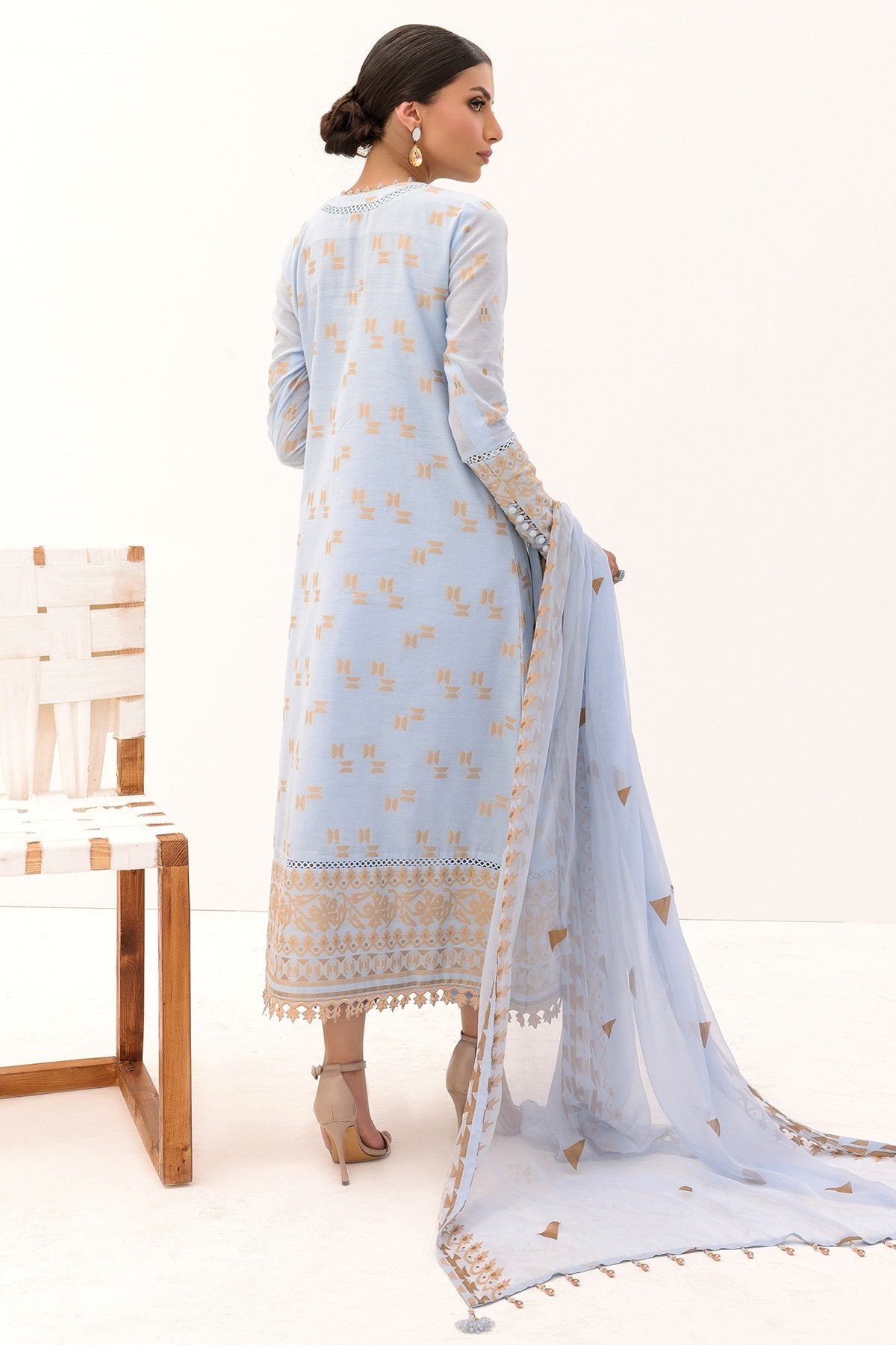3 Pc Printed Yarn Dyed Suit With Chiffon Dupatta