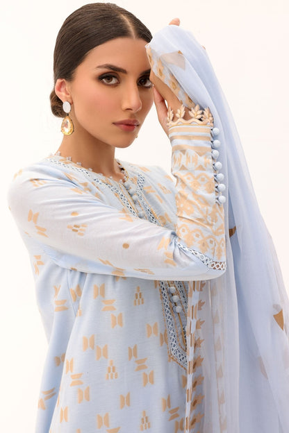 3 Pc Printed Yarn Dyed Suit With Chiffon Dupatta
