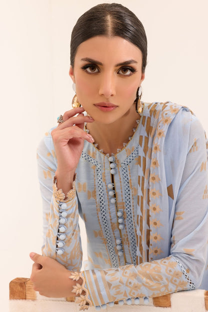 3 Pc Printed Yarn Dyed Suit With Chiffon Dupatta